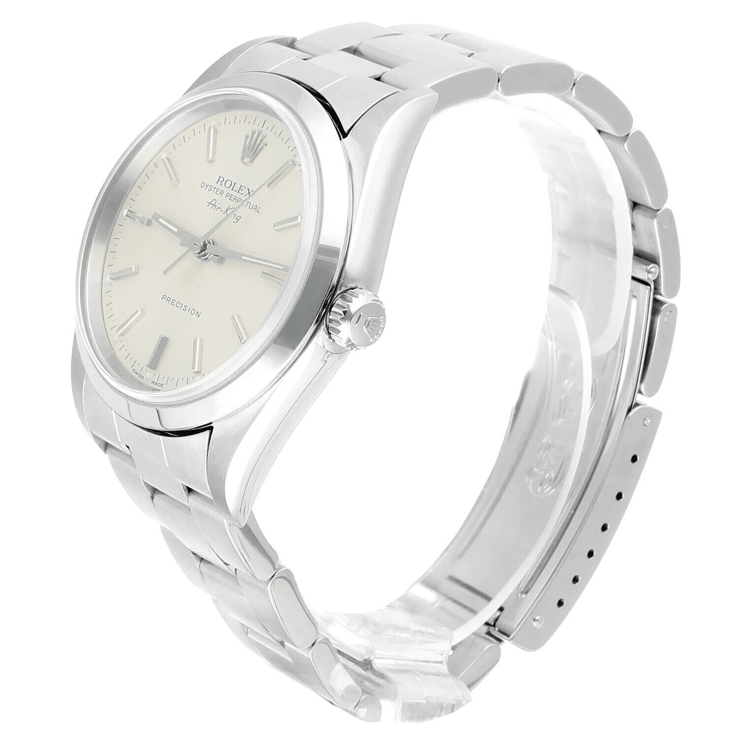 Rolex Air King 34mm Stainless Steel Watch Silver Dial Smooth Bezel Unisex 14000