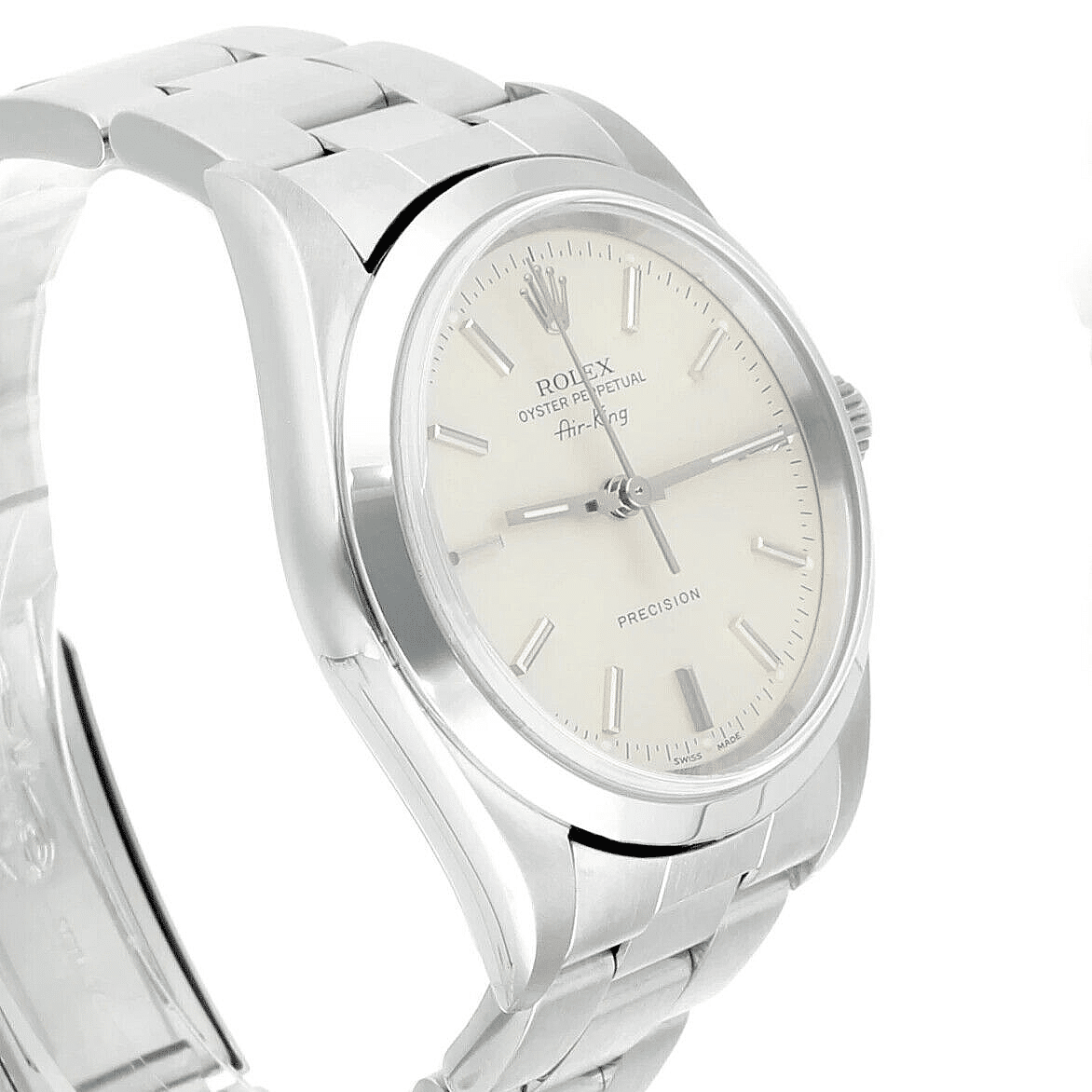 Rolex Air King 34mm Stainless Steel Watch Silver Dial Smooth Bezel Unisex 14000