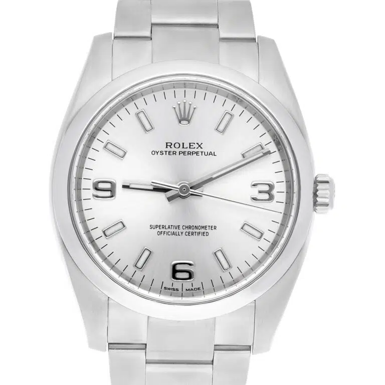 Rolex Oyster Perpetual 34mm 114200 Stainless Steel Watch Silver Index Dial Box Warranty MINT