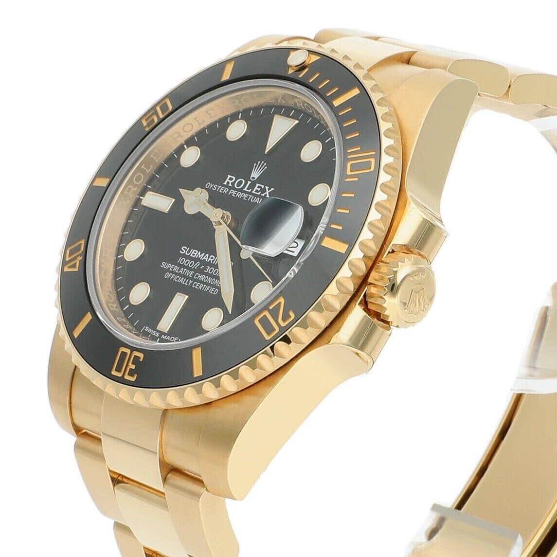 Rolex Submariner Date Ceramic Bezel Yellow Gold Black 116618LN Men's Watch