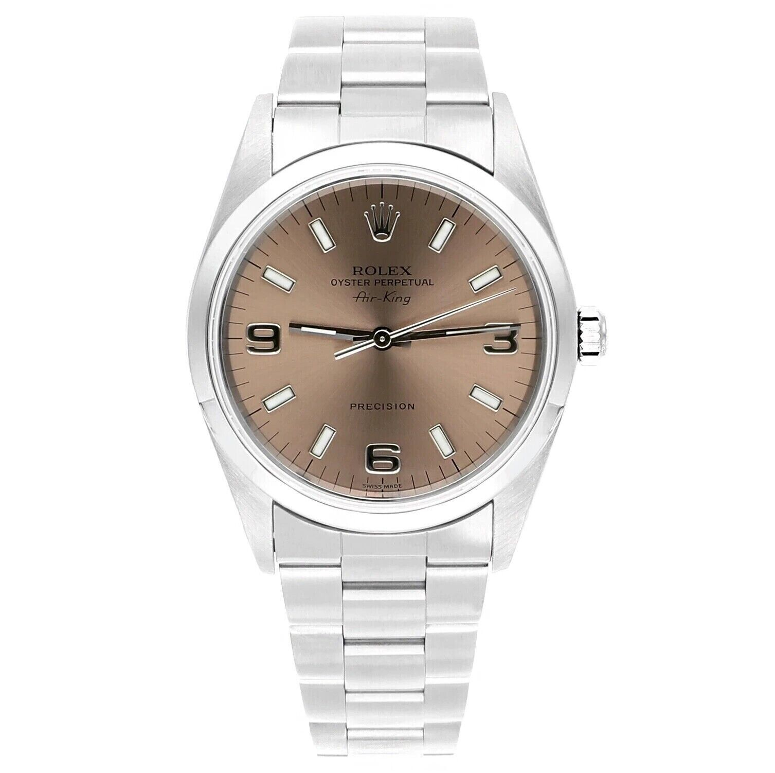 Rolex Oyster Perpetual Air-King 34mm Salmon Stainless Steel Oyster Watch 14000