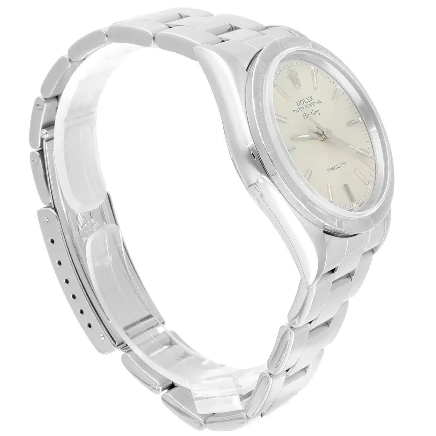 Rolex Air King 34mm 14010 Silver Dial Engine Turned Bezel Steel Mens Watch – image 5