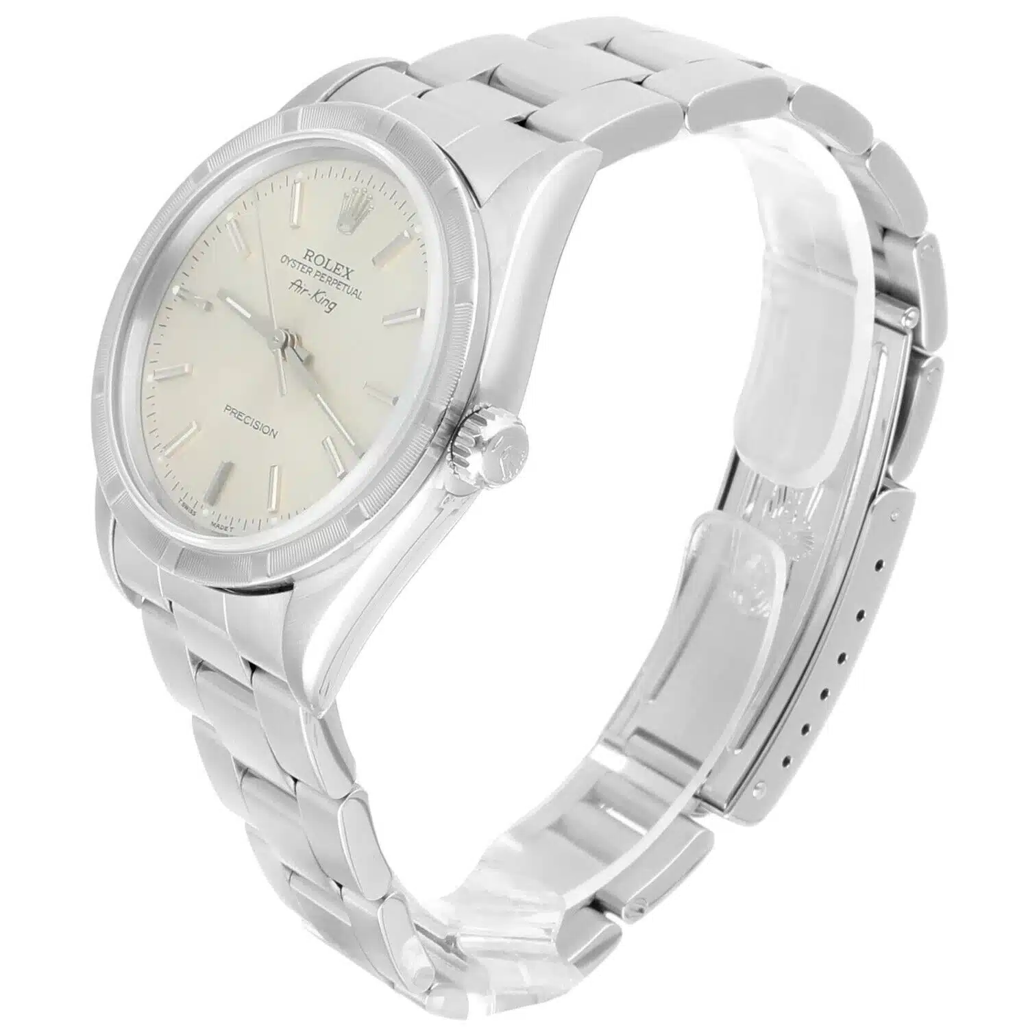 Rolex Air King 34mm 14010 Silver Dial Engine Turned Bezel Steel Mens Watch – image 4