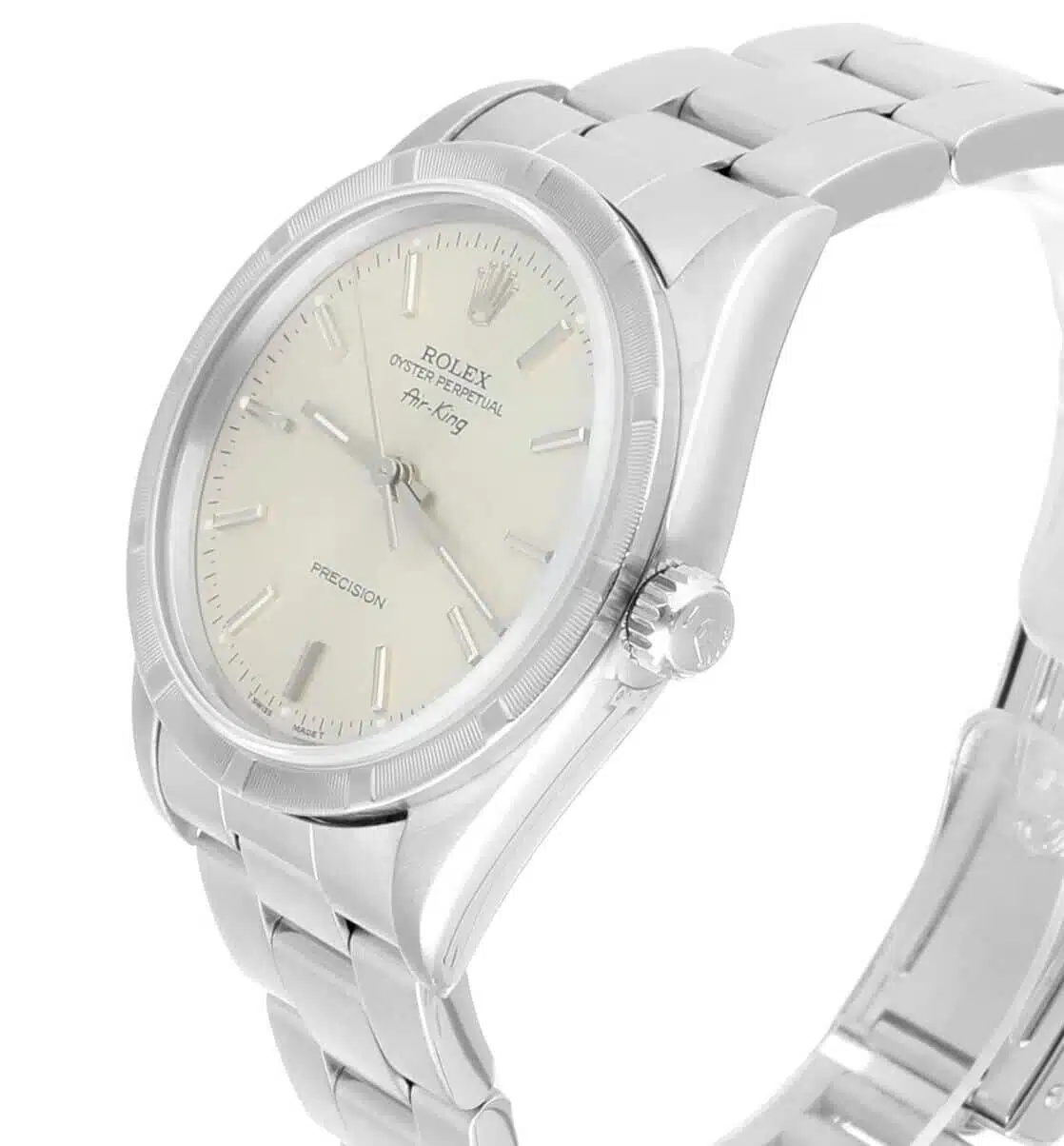 Rolex Air King 34mm 14010 Silver Dial Engine Turned Bezel Steel Mens Watch – image 3