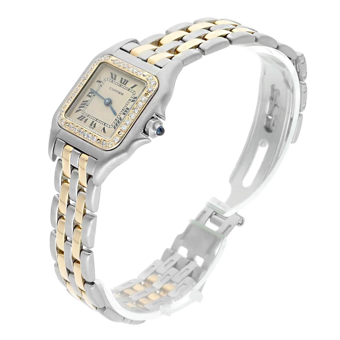 Cartier Panthère Steel Yellow Gold Two Row Bracelet Ladies Watch