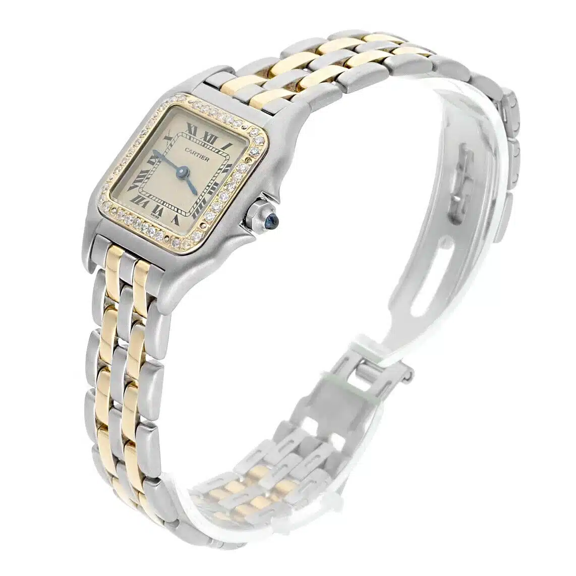 Cartier Panthère Steel Yellow Gold Two Row Bracelet Ladies Watch – image 4
