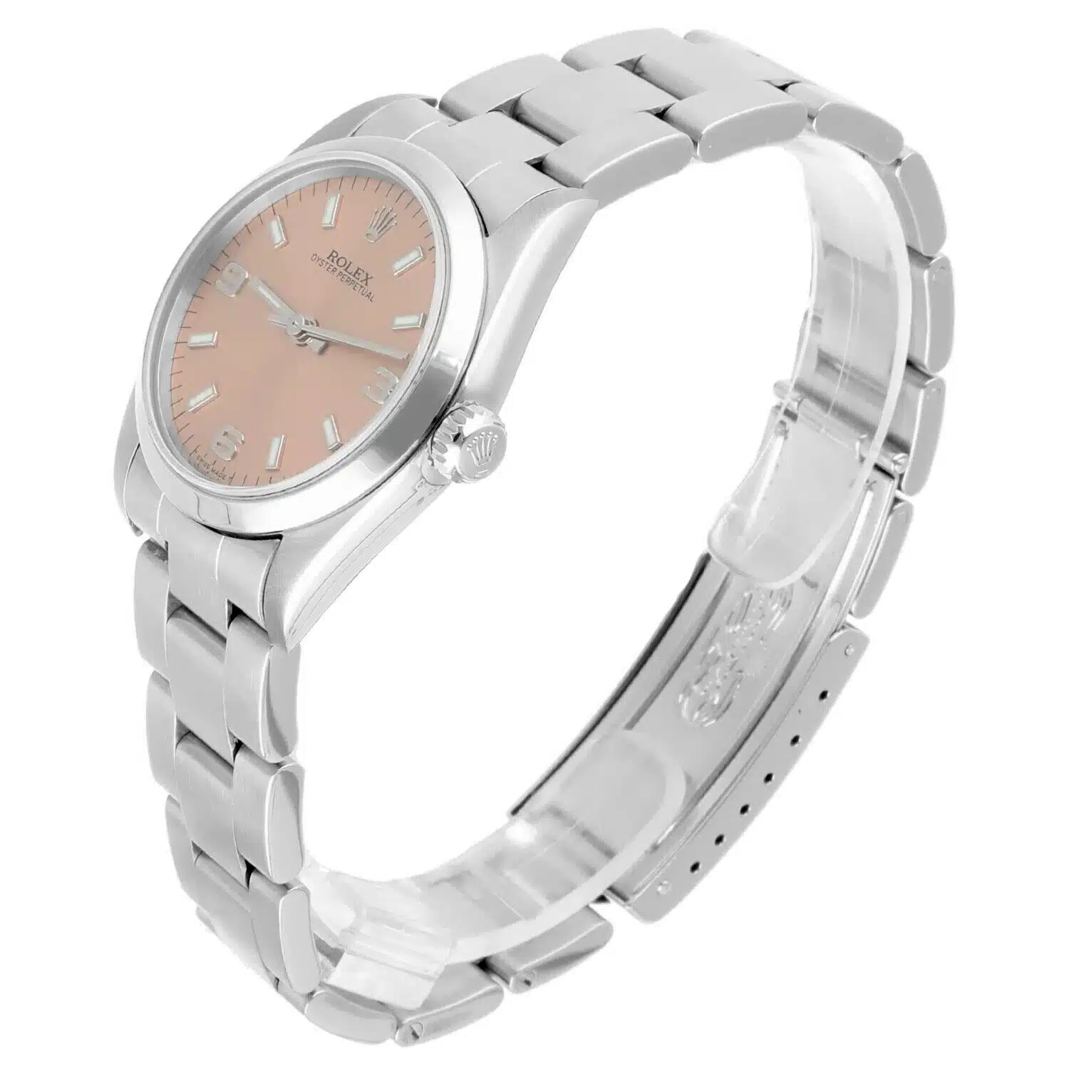 Rolex Oyster Perpetual 77080 Midsize Salmon Dial Steel Ladies Watch – image 3