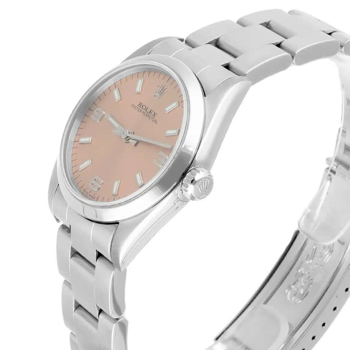 Rolex Oyster Perpetual 77080 Midsize Salmon Dial Steel Ladies Watch – image 4