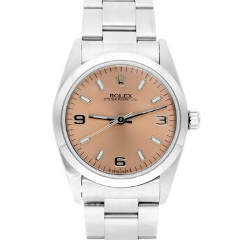Rolex Oyster Perpetual Midsize Salmon Dial Steel Ladies Watch 77080