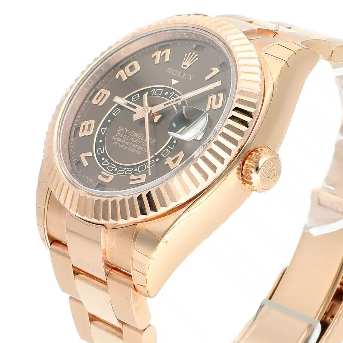 Rolex Sky-Dweller 326935 Everose gold watch, chocolate dial detail