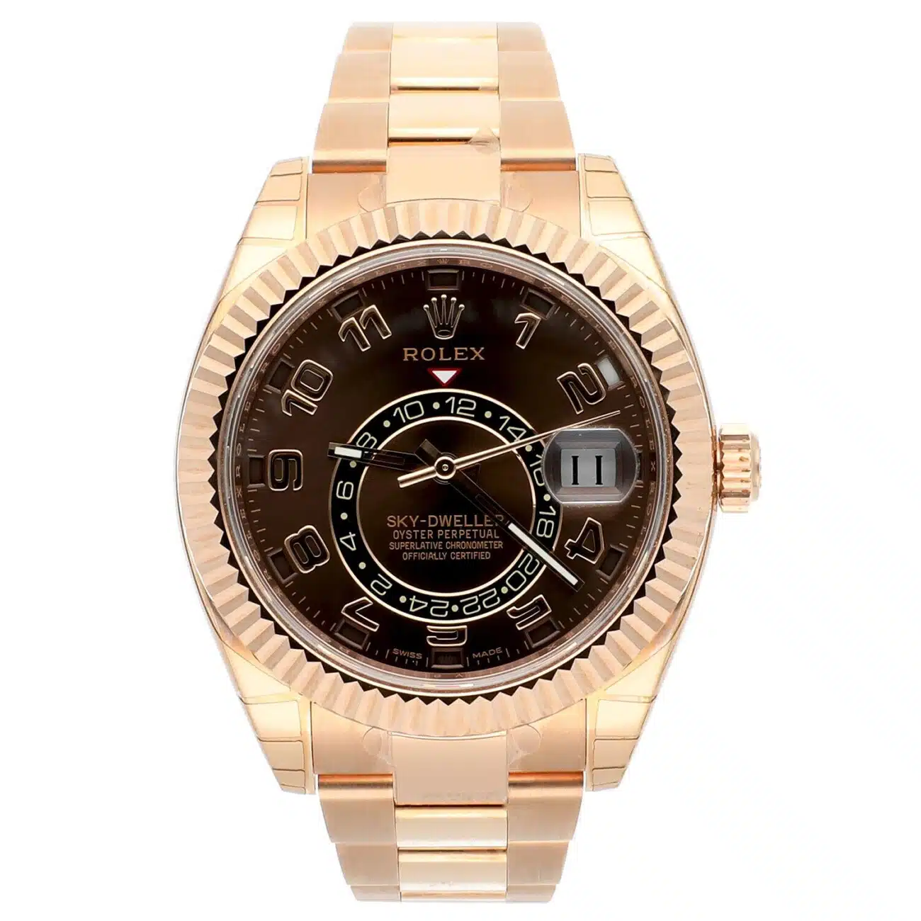 Rolex Sky-Dweller 42mm Everose Gold Mens Oyster Bracelet Watch 326935 Stickers!
