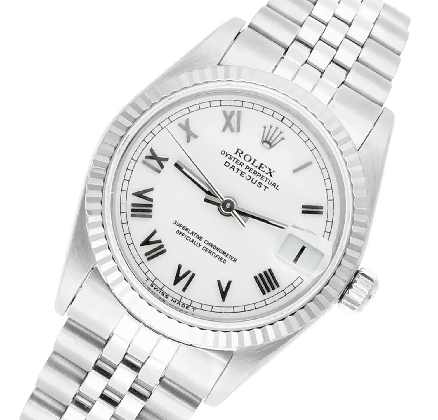 Rolex Datejust 68274 31mm White Roman Dial Stainless Steel Watch White Gold Bezel – image 7