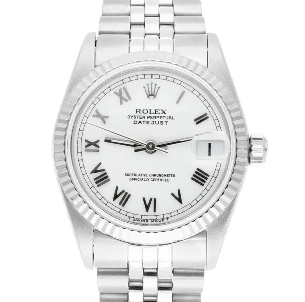 Rolex Datejust 68274 31mm White Roman Dial Stainless Steel Watch White Gold Bezel
