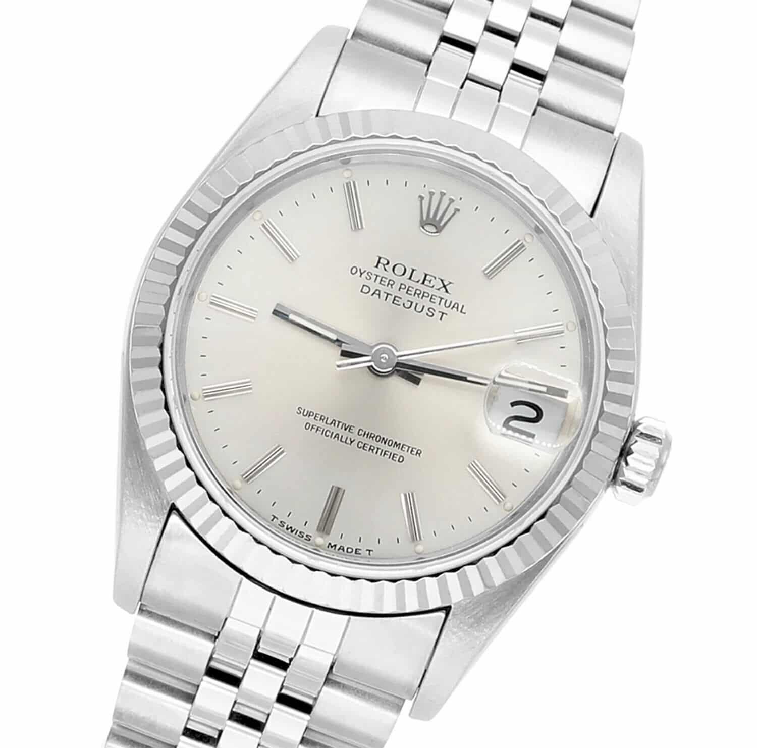 Rolex Datejust 31mm Silver Index Dial Stainless Steel Watch White Gold Bezel 68274