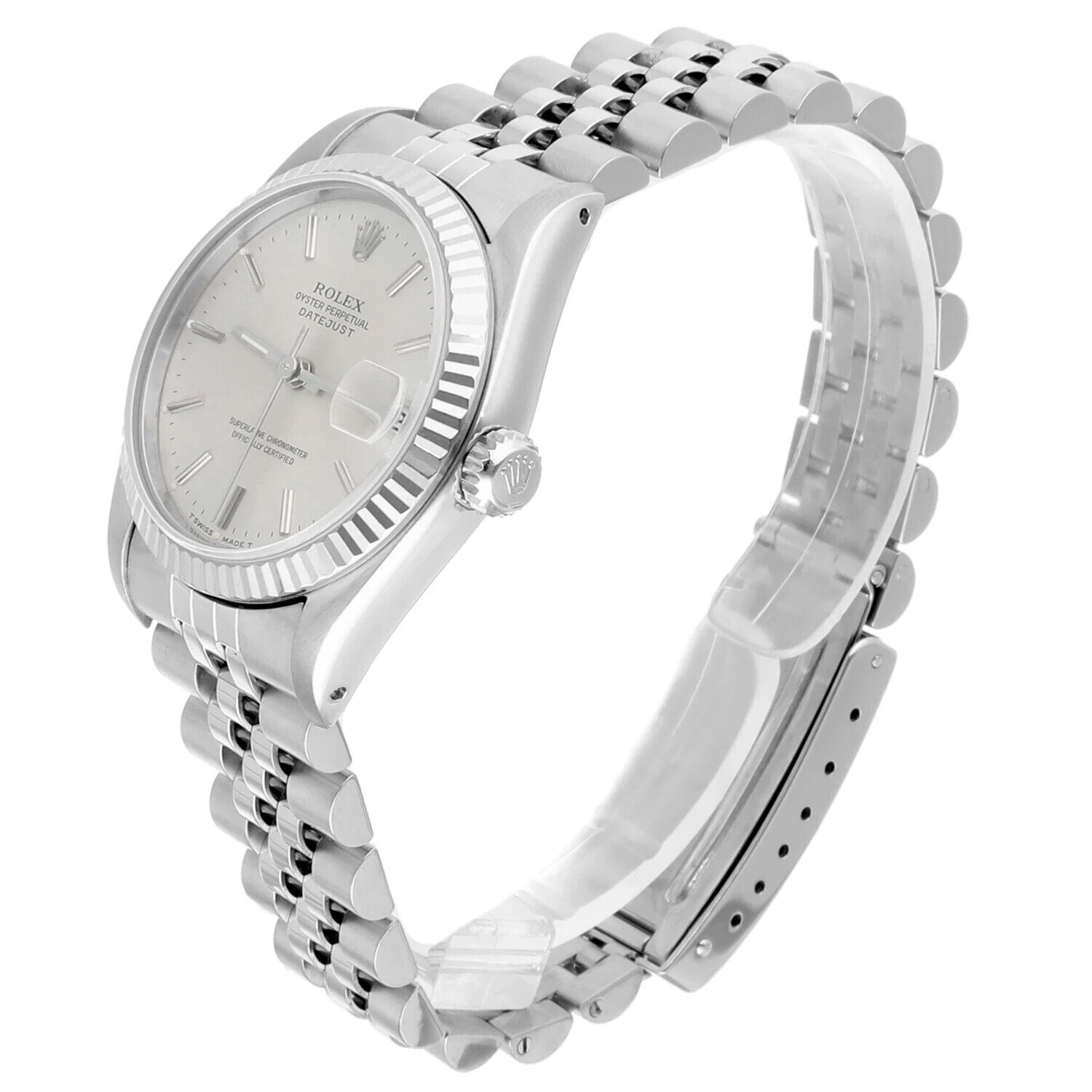 Rolex Datejust 31mm Silver Index Dial Stainless Steel Watch White Gold Bezel 68274
