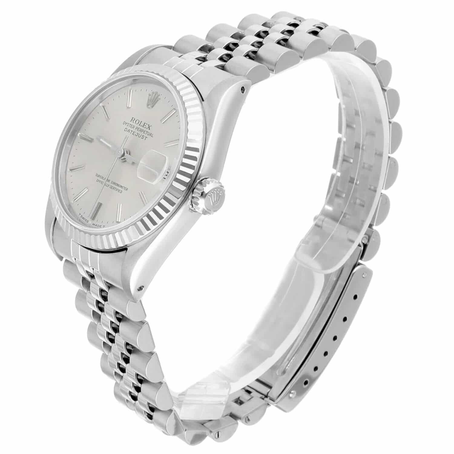 Rolex Datejust 31 68274 Silver Index Dial Stainless Steel Watch White Gold Bezel