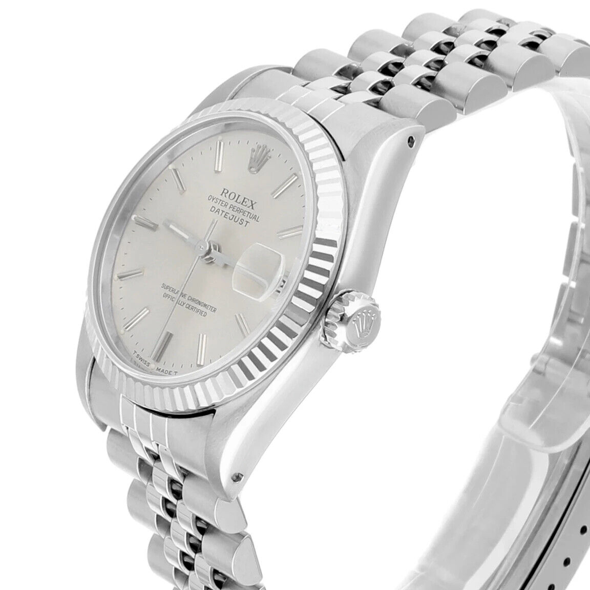 Rolex Datejust 31mm Silver Index Dial Stainless Steel Watch White Gold Bezel 68274