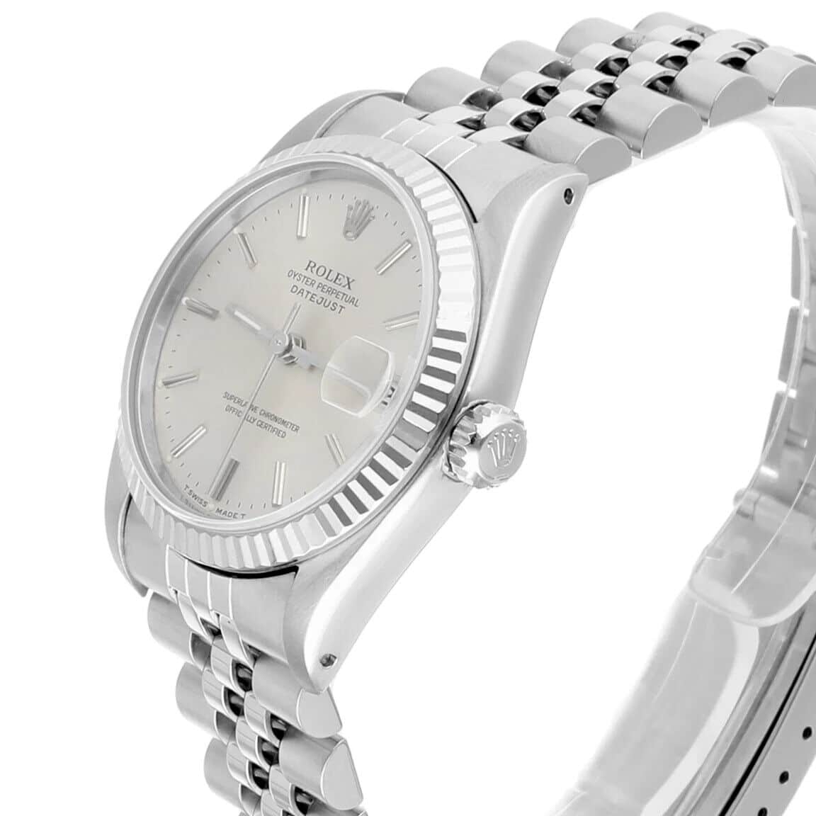 Rolex Datejust 31 68274 Silver Index Dial Stainless Steel Watch White Gold Bezel