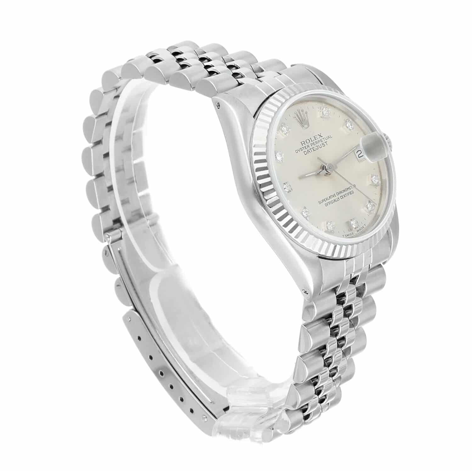 Rolex Datejust 31mm Silver Diamond Dial Stainless Steel Watch White Gold Bezel 68274