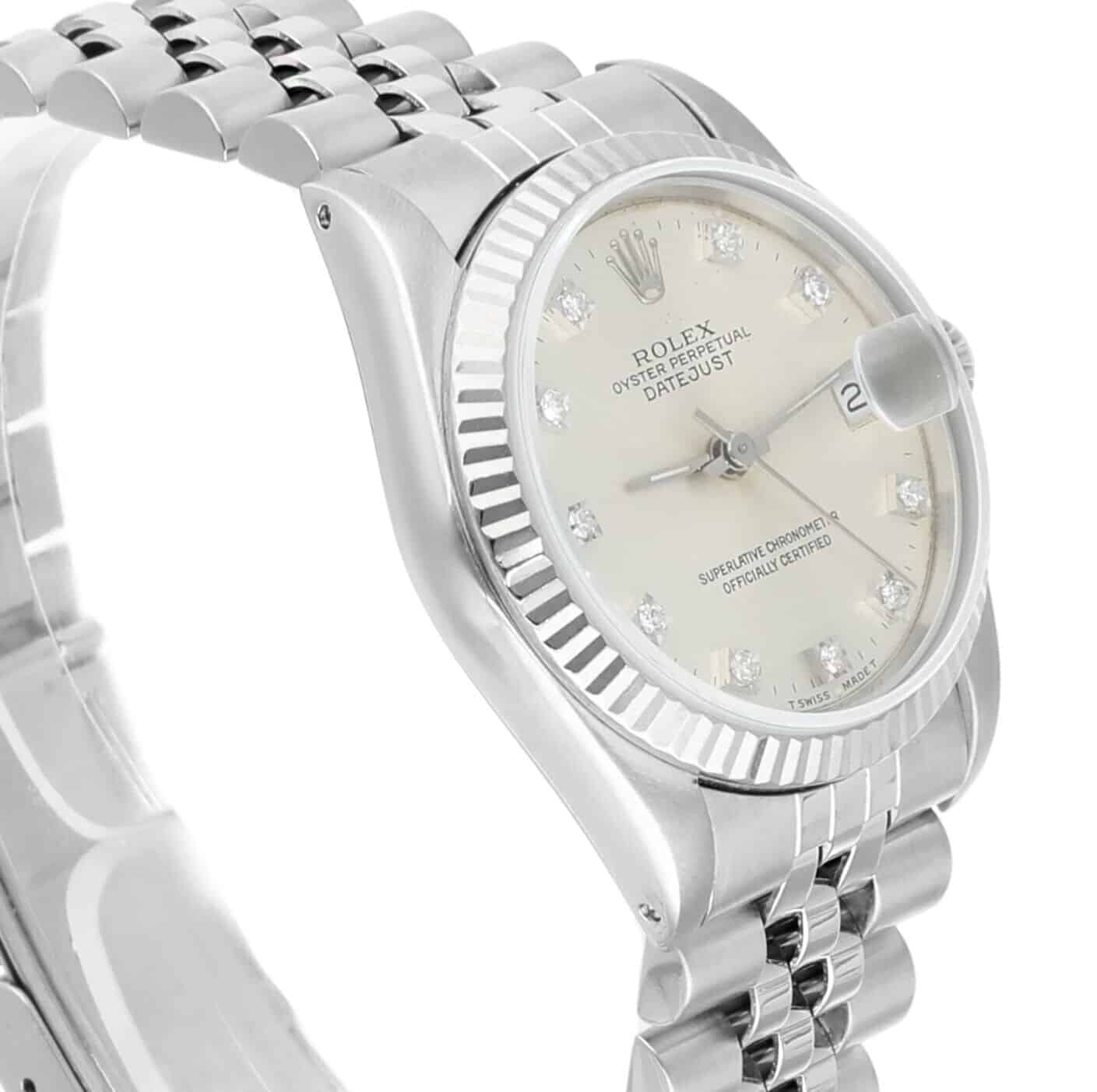 Rolex Datejust 31mm Silver Diamond Dial Stainless Steel Watch White Gold Bezel 68274