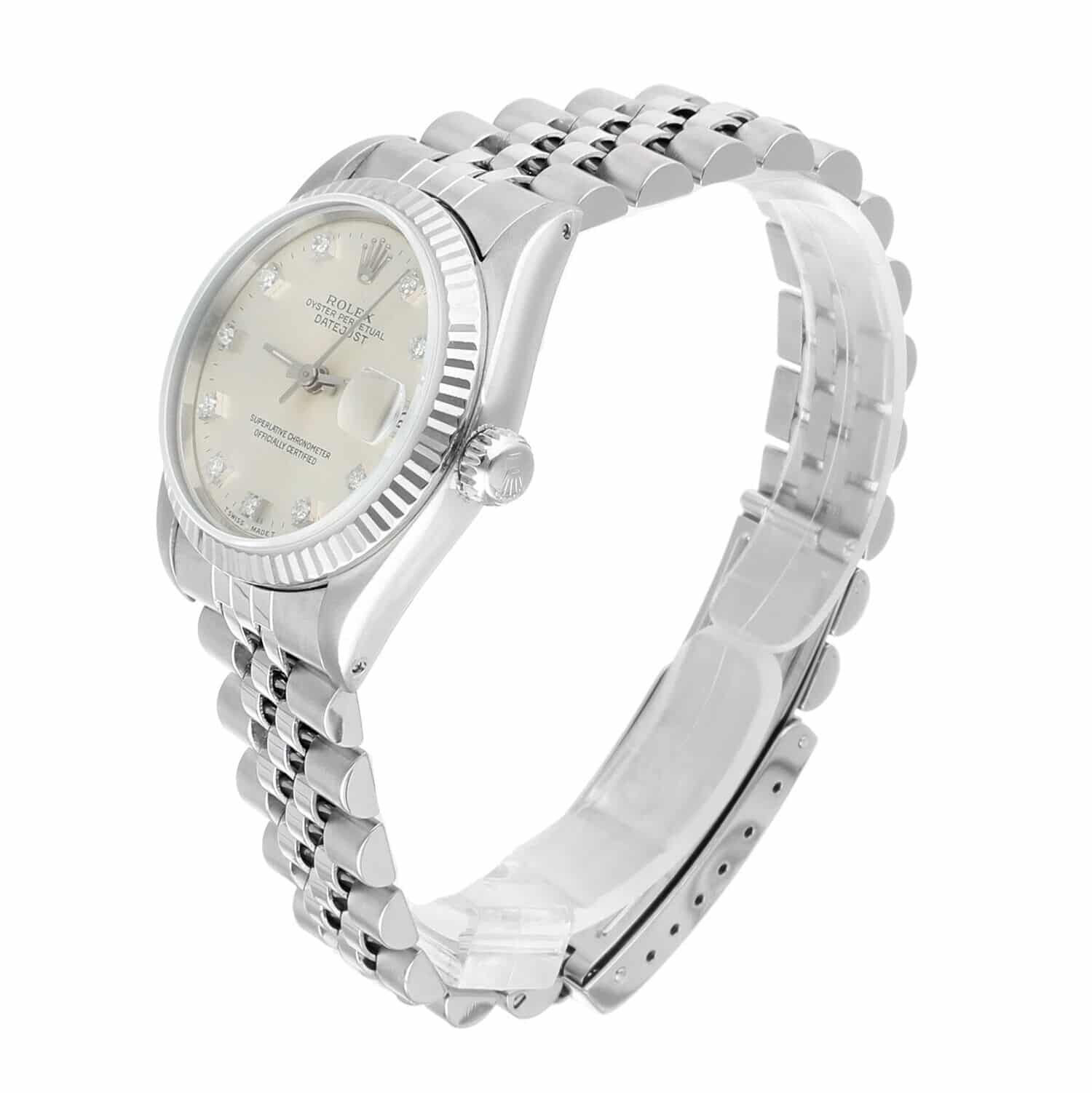 Rolex Datejust 31mm Silver Diamond Dial Stainless Steel Watch White Gold Bezel 68274