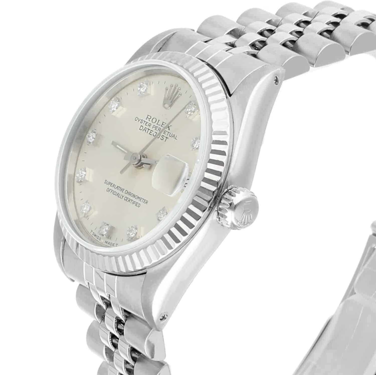 Rolex Datejust 31mm Silver Diamond Dial Stainless Steel Watch White Gold Bezel 68274