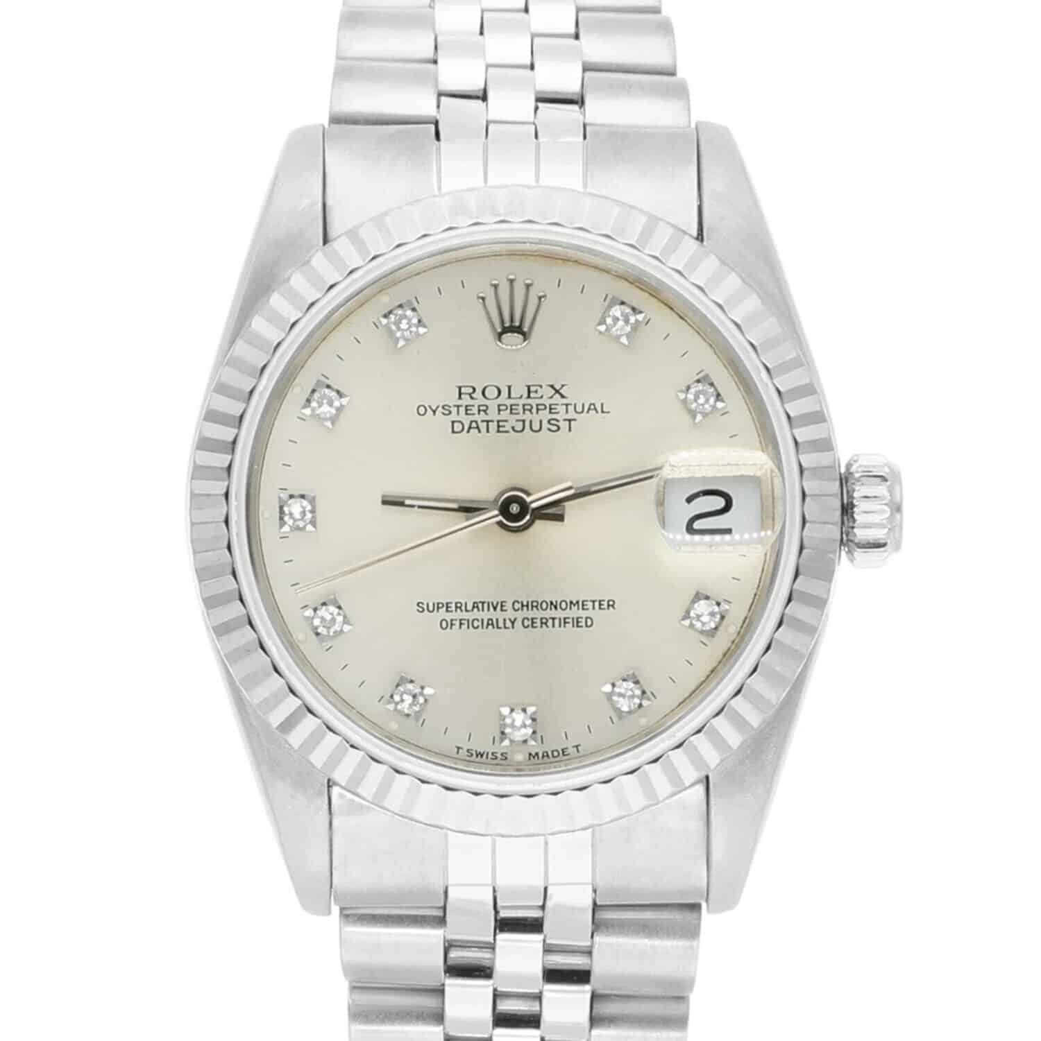 Rolex Datejust 31mm Silver Diamond Dial Stainless Steel Watch White Gold Bezel 68274