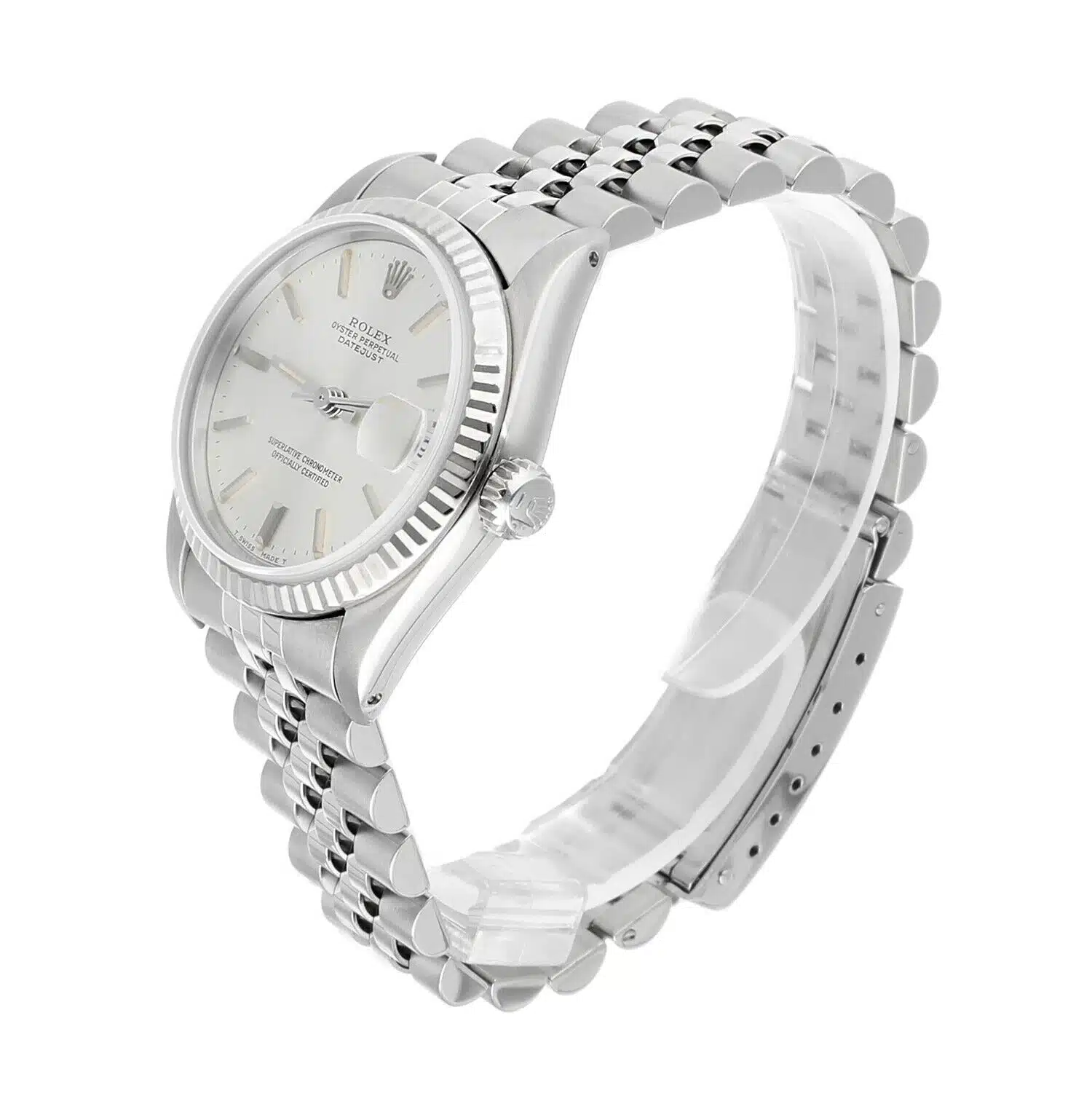 Rolex Datejust 31mm Silver Stick Dial Stainless Steel Watch White Gold Bezel – image 3