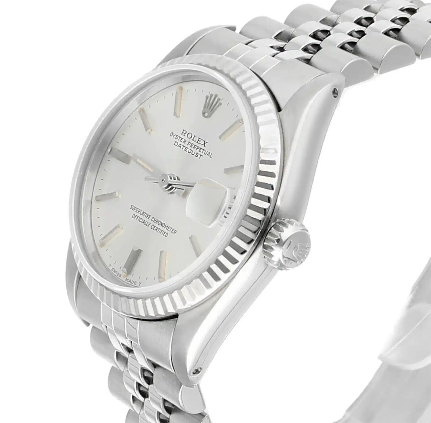 Rolex Datejust 31mm Silver Stick Dial Stainless Steel Watch White Gold Bezel – image 4