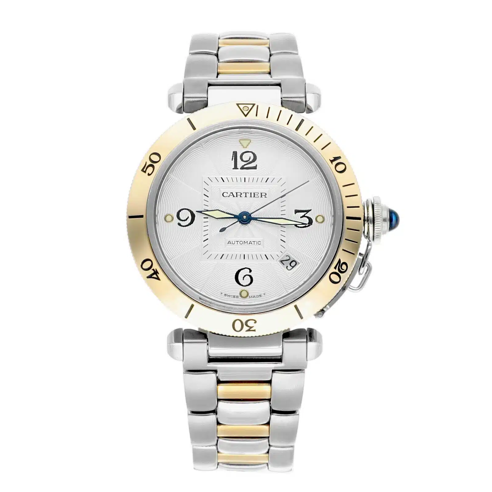 Cartier Pasha stainless steel and yellow gold watch, dial detail
