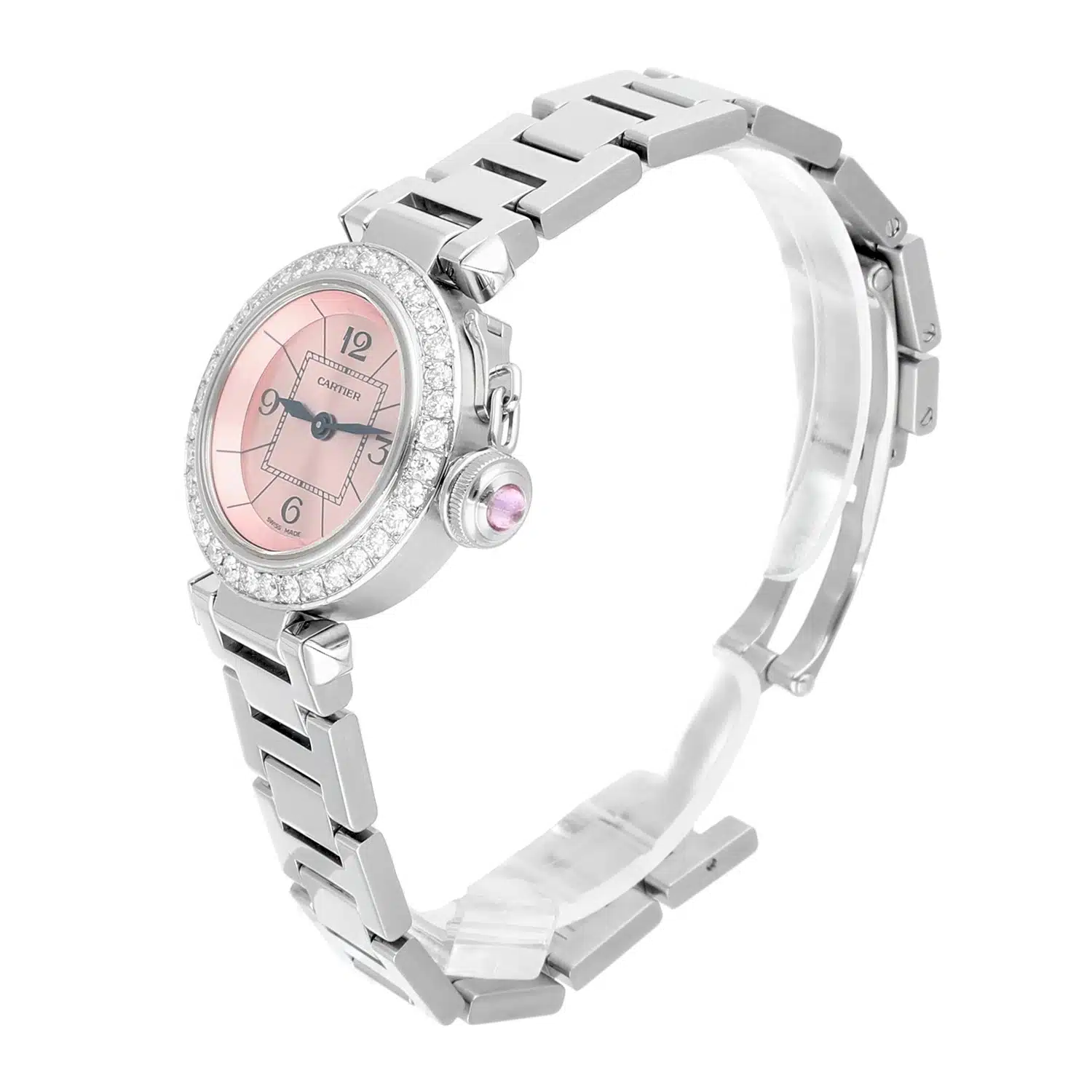 Cartier Miss Pasha Steel Pink Dial Ladies Watch W3140008 with Diamond Bezel – image 3