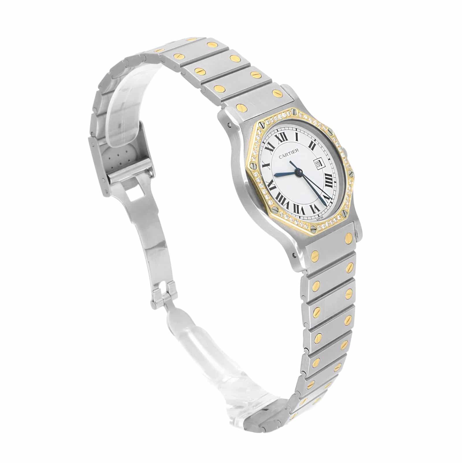Cartier Santos Ronde Gold Octagon 29mm Women's Watch with Diamond Bezel