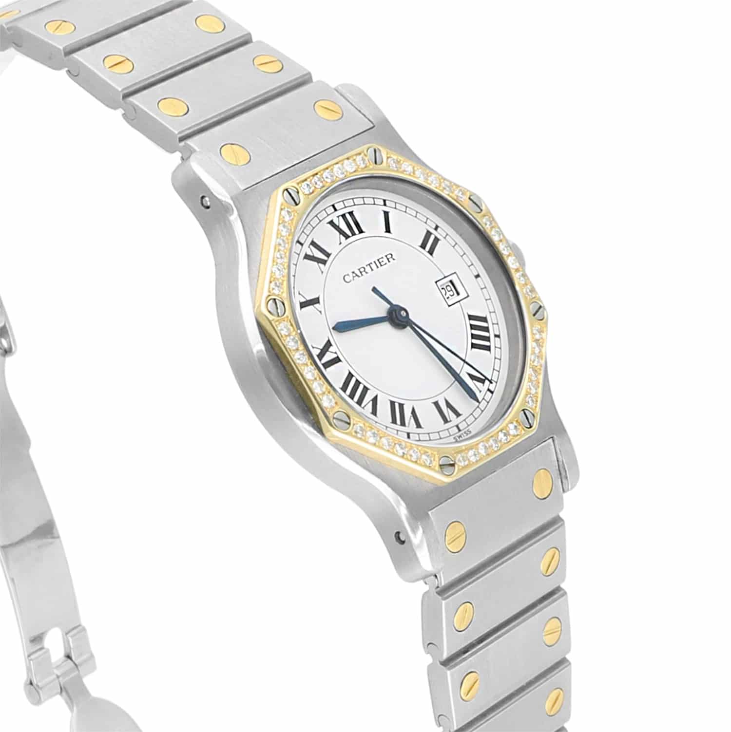 Cartier Santos Ronde Gold Octagon 29mm Women's Watch with Diamond Bezel