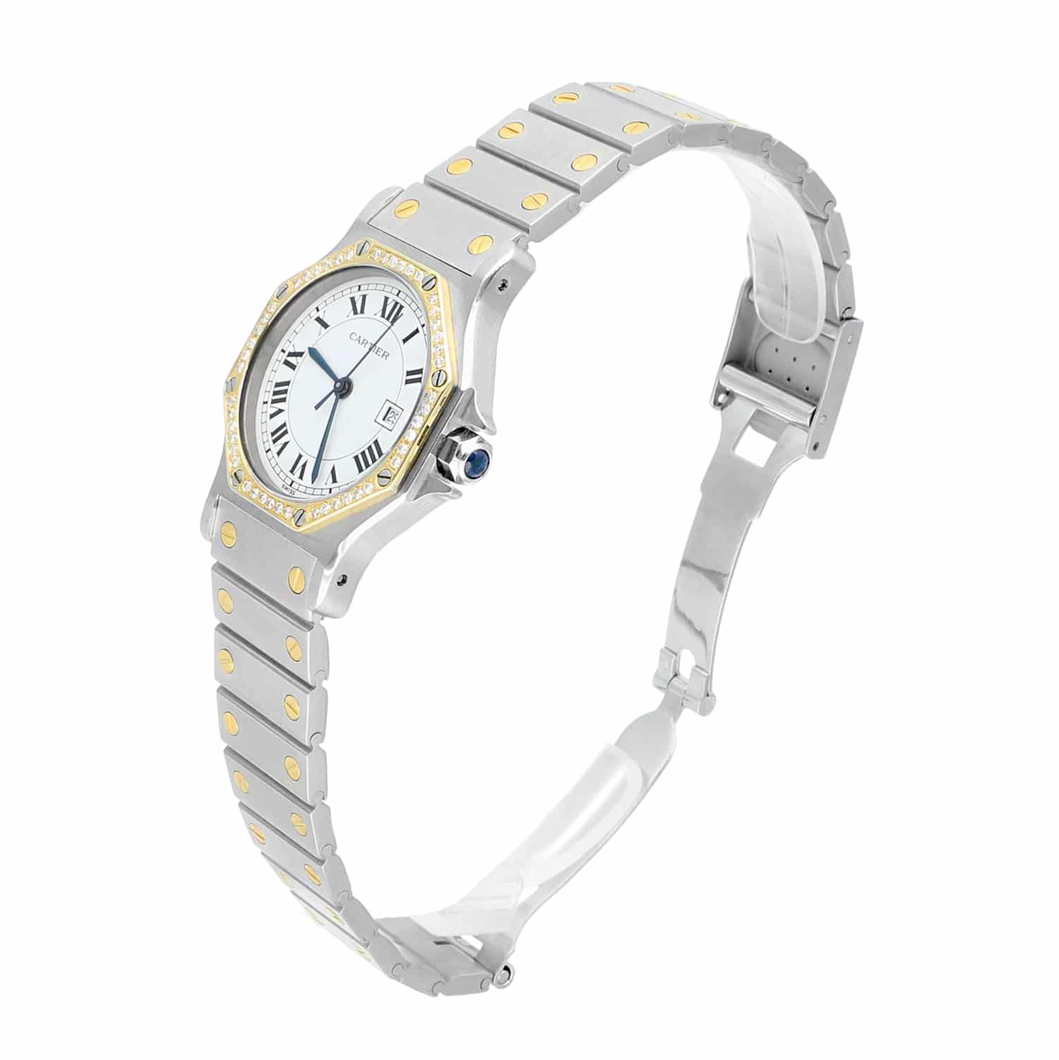 Cartier Santos Ronde Gold Octagon 29mm Women's Watch with Diamond Bezel