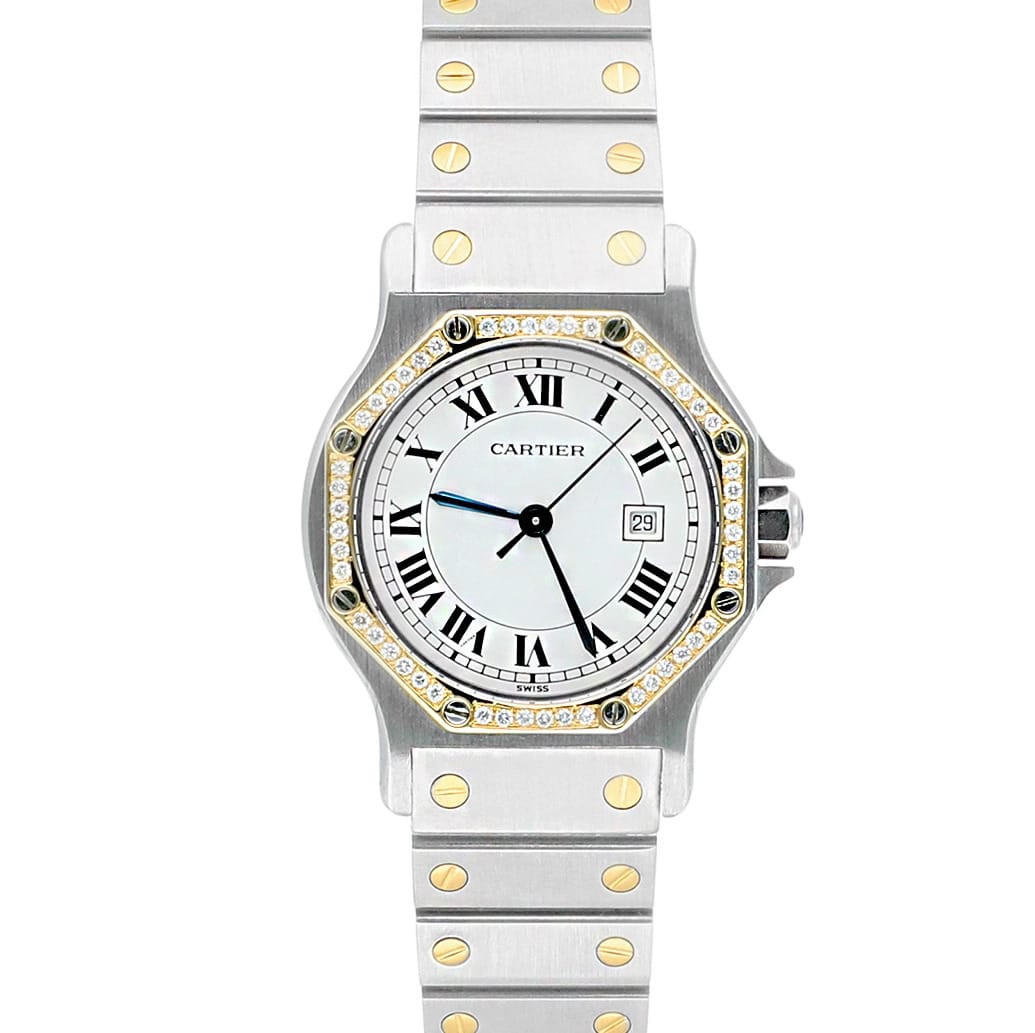 Cartier Santos Ronde Gold Octagon 29mm Women's Watch with Diamond Bezel