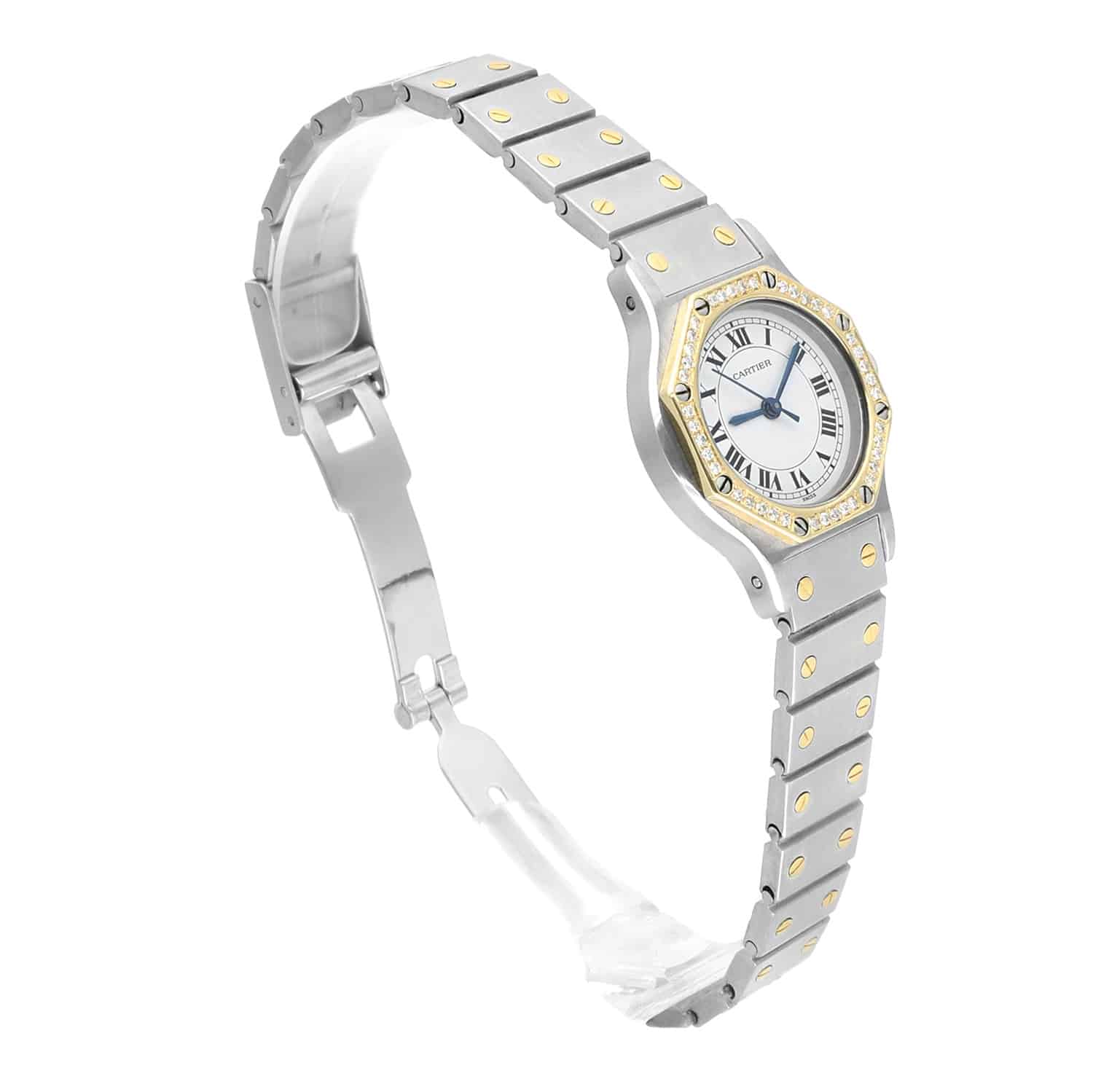 Cartier Santos Octagon Yellow Gold and Stainless Ladies Watch Diamonds