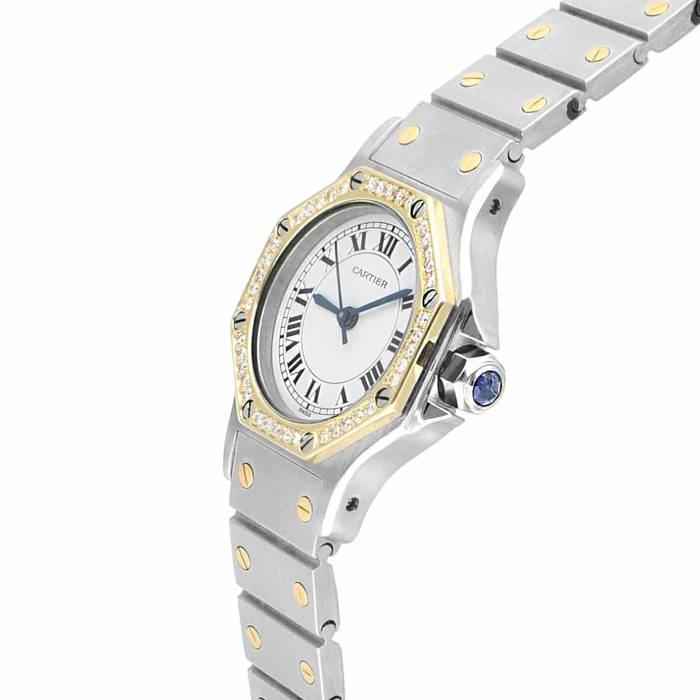 Cartier Santos Octagon Yellow Gold and Stainless Ladies Watch Diamonds