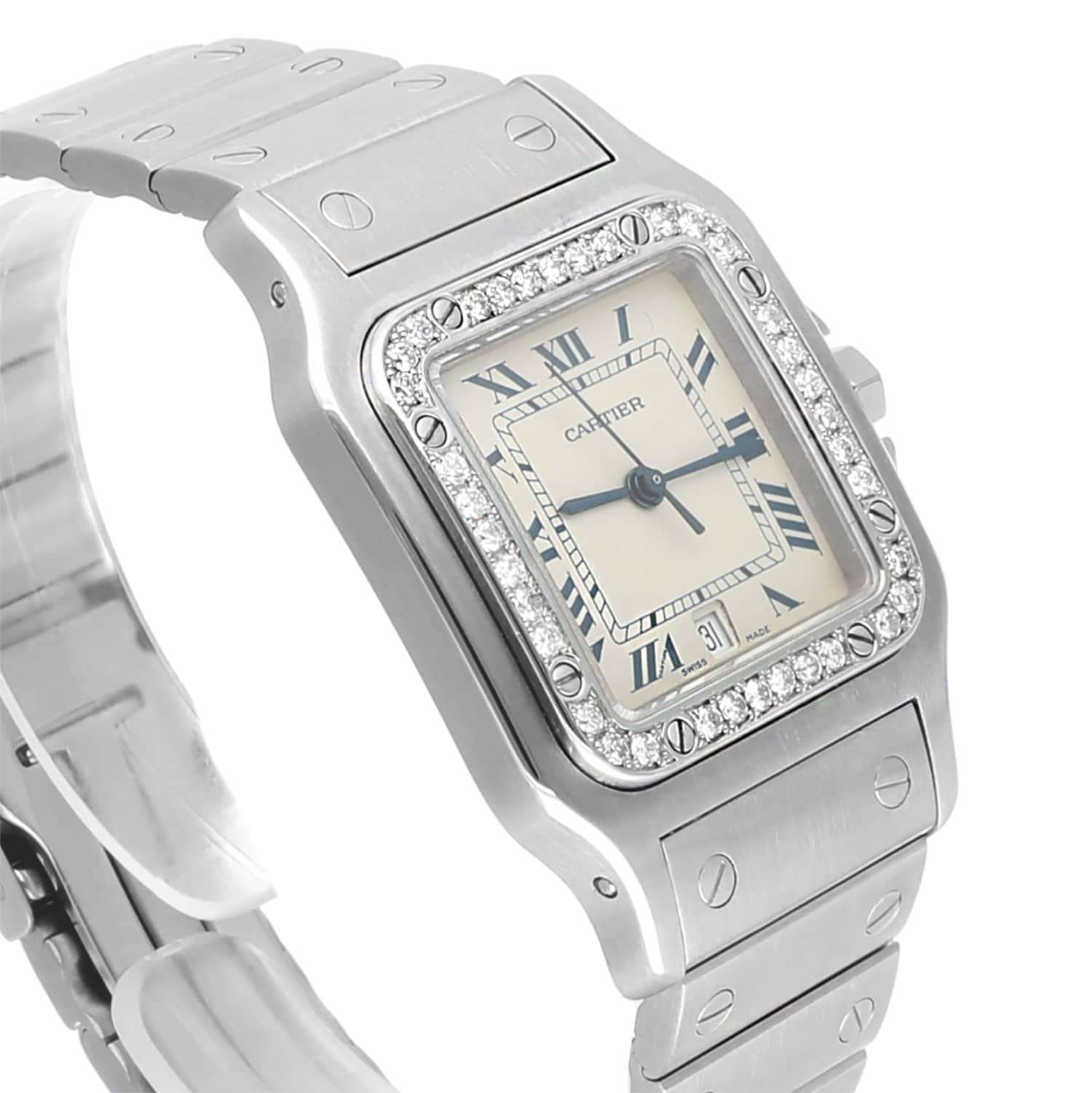 Cartier Santos Galbée 29mm Ladies Stainless Steel Watch with Diamond Bezel