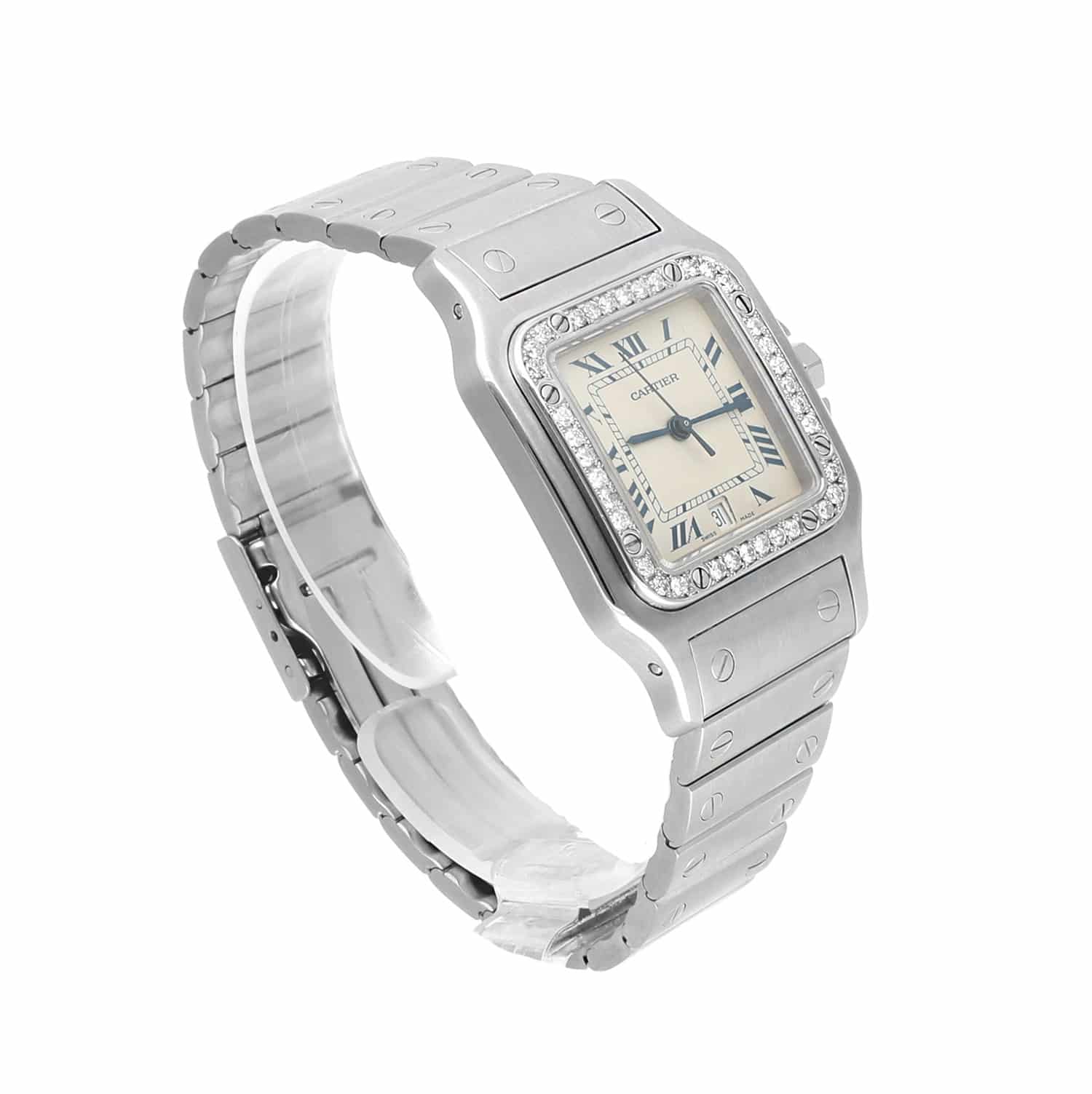 Cartier Santos Galbée 29mm Ladies Stainless Steel Watch with Diamond Bezel