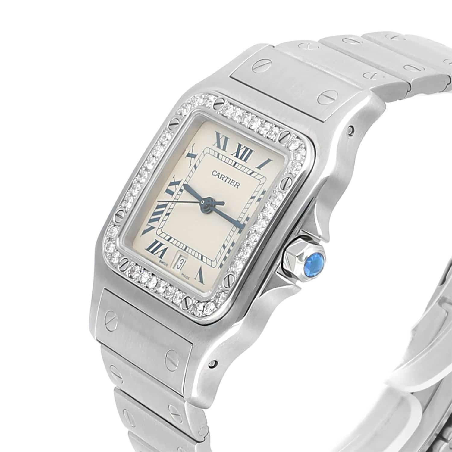 Cartier Santos Galbée 29mm Ladies Stainless Steel Watch with Diamond Bezel