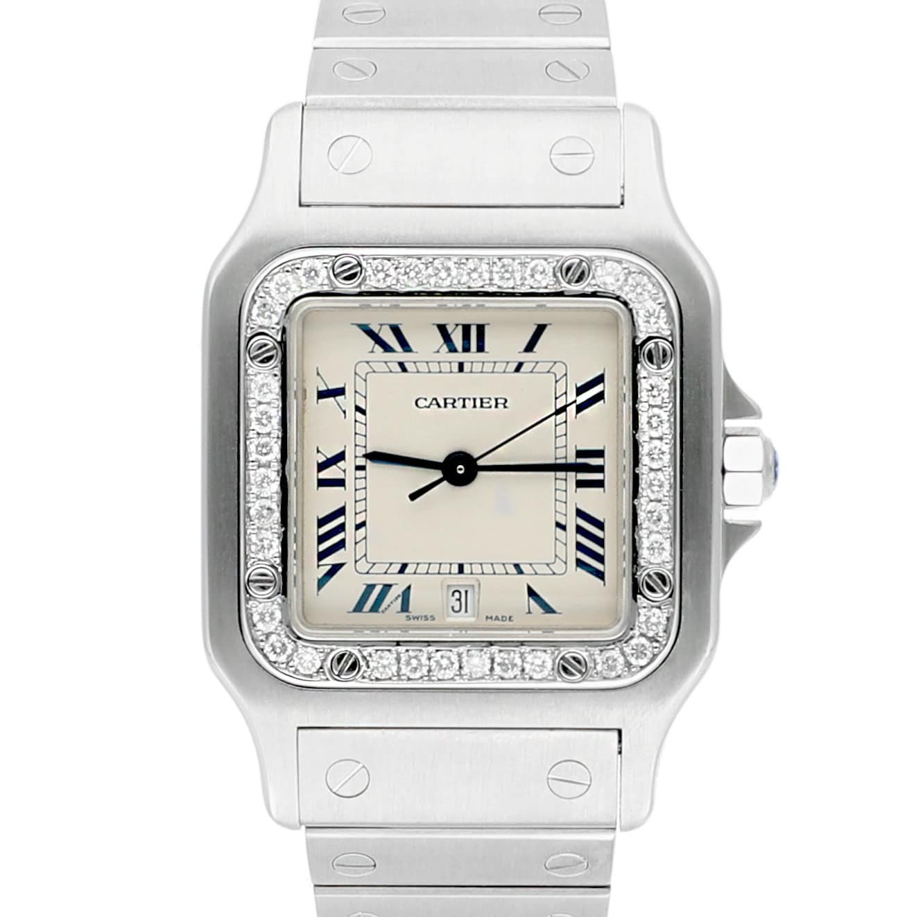 Cartier Santos Galbée 29mm Ladies Stainless Steel Watch with Diamond Bezel