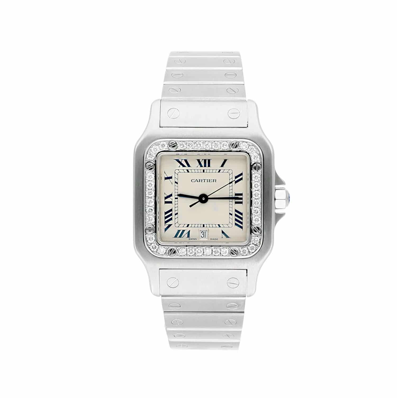 Cartier Santos Galbée 29mm Ladies Stainless Steel Watch with Diamond Bezel