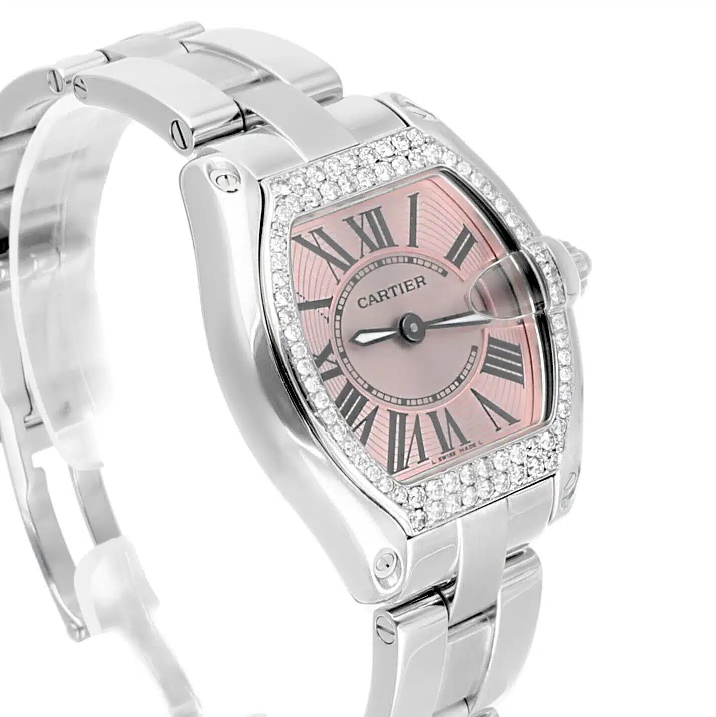 Cartier Roadster Small Ladies Pink Dial Stainless Steel Watch with Diamond Bezel – image 5