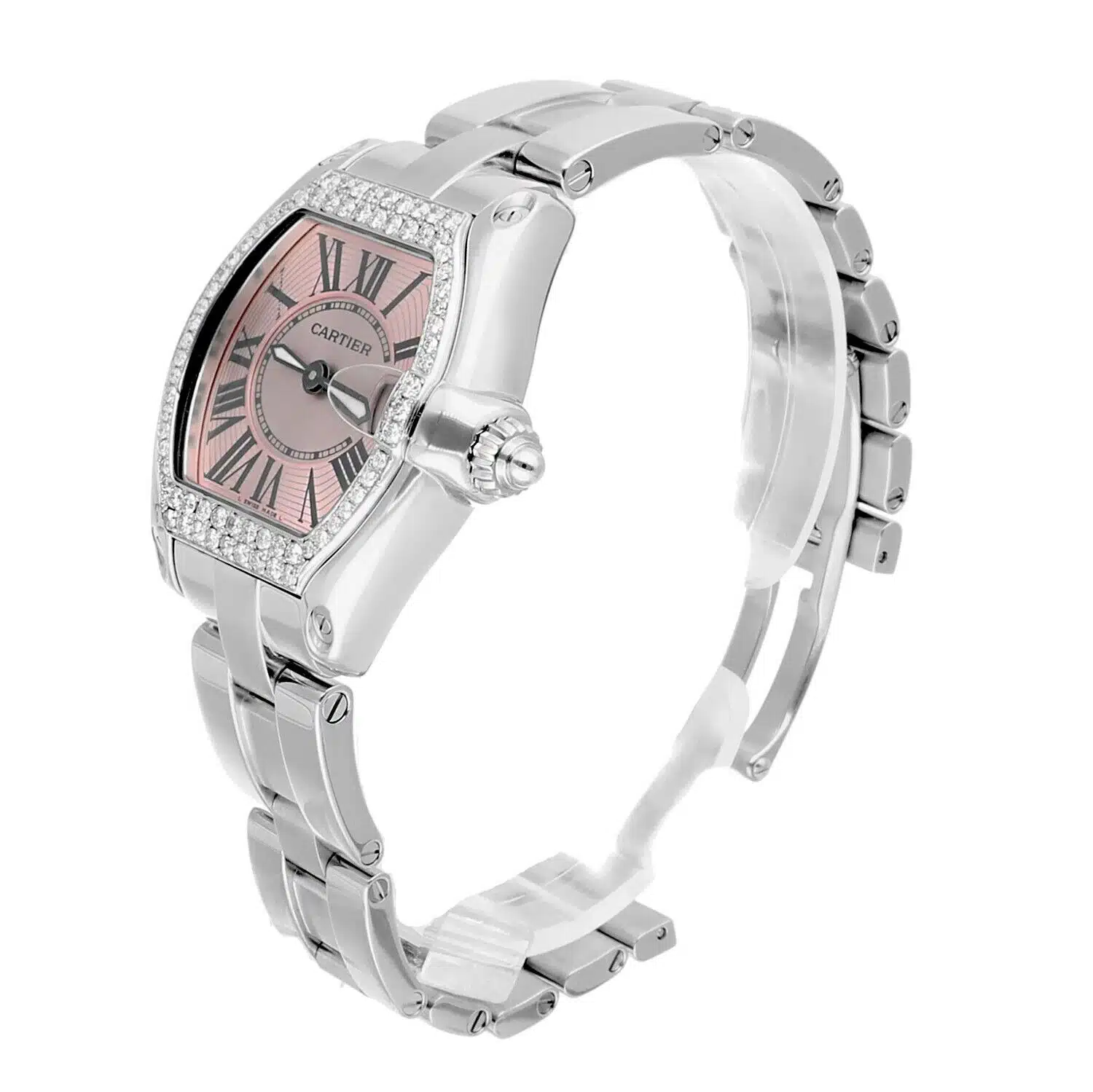 Cartier Roadster Small Ladies Pink Dial Stainless Steel Watch with Diamond Bezel – image 3