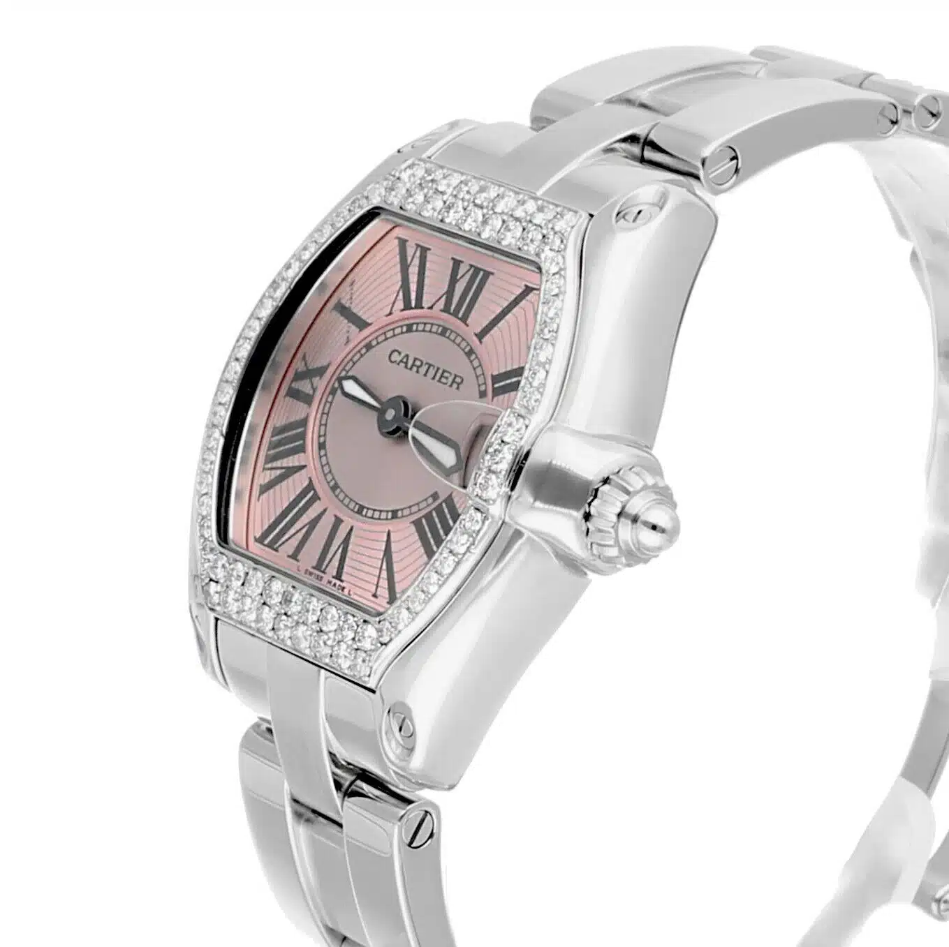 Cartier Roadster Small Ladies Pink Dial Stainless Steel Watch with Diamond Bezel – image 4
