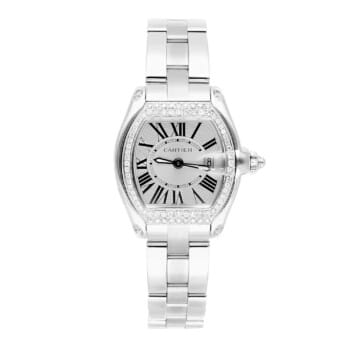 Cartier Roadster ladies watch, silver Roman dial, diamond bezel, stainless steel