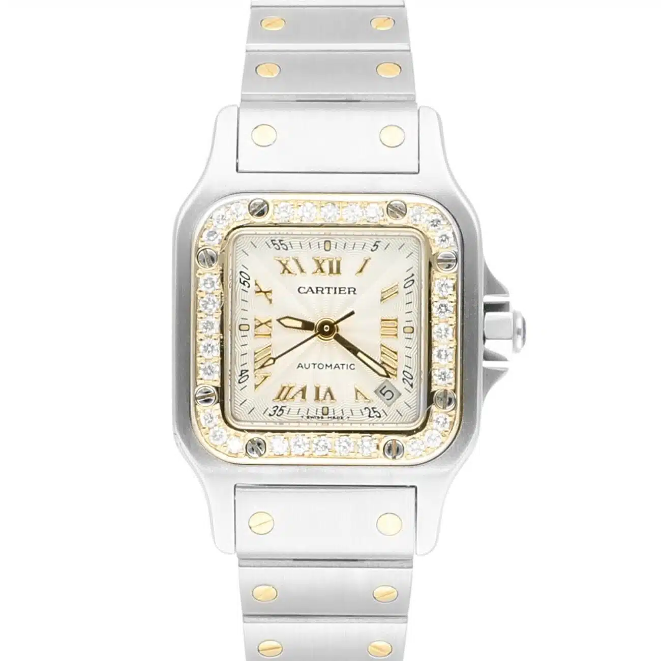 Cartier Santos Galbee 24 mm Women's Two Tone Yellow Gold 2423 Watch Diamonds