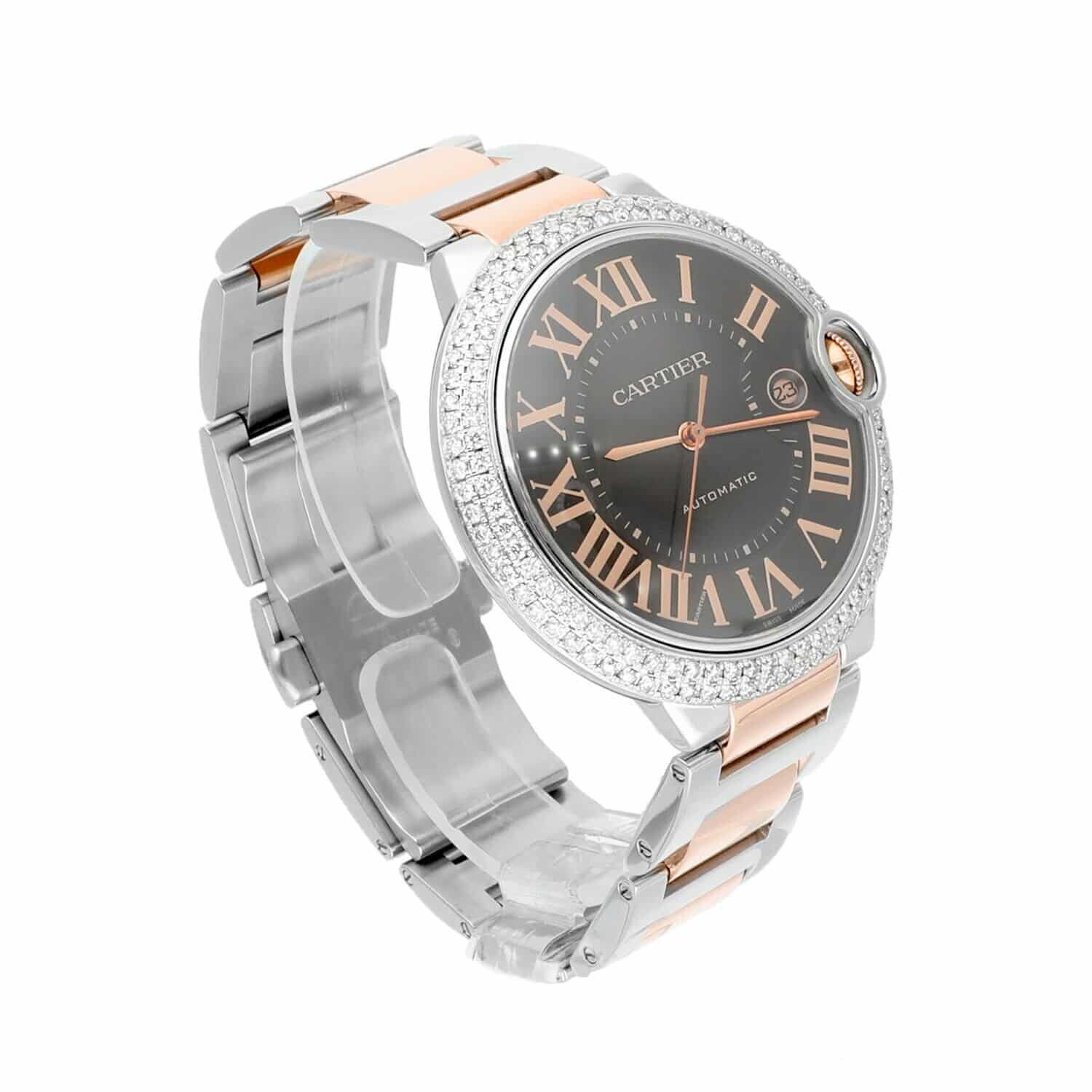 Cartier Ballon Bleu W6920032 42mm Steel Rose Gold Chocolate Dial Mens Watch