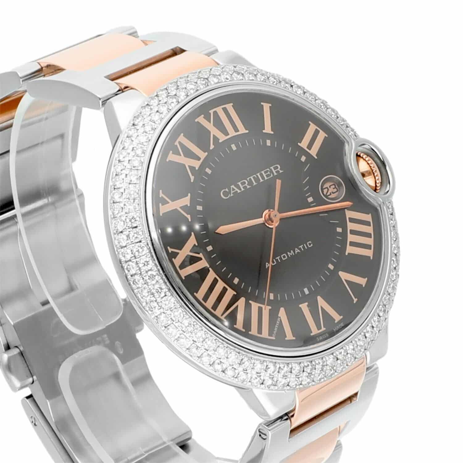 Cartier Ballon Bleu W6920032 42mm Steel Rose Gold Chocolate Dial Mens Watch