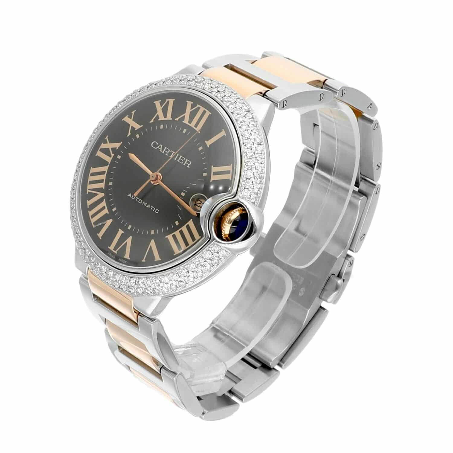 Cartier Ballon Bleu W6920032 42mm Steel Rose Gold Chocolate Dial Mens Watch